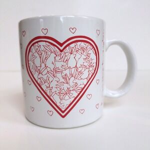 Rare Vtg 70s Taylor & Ng‎ Naughty Bunnies Rabbits Coffee Tea Mug Red White Heart